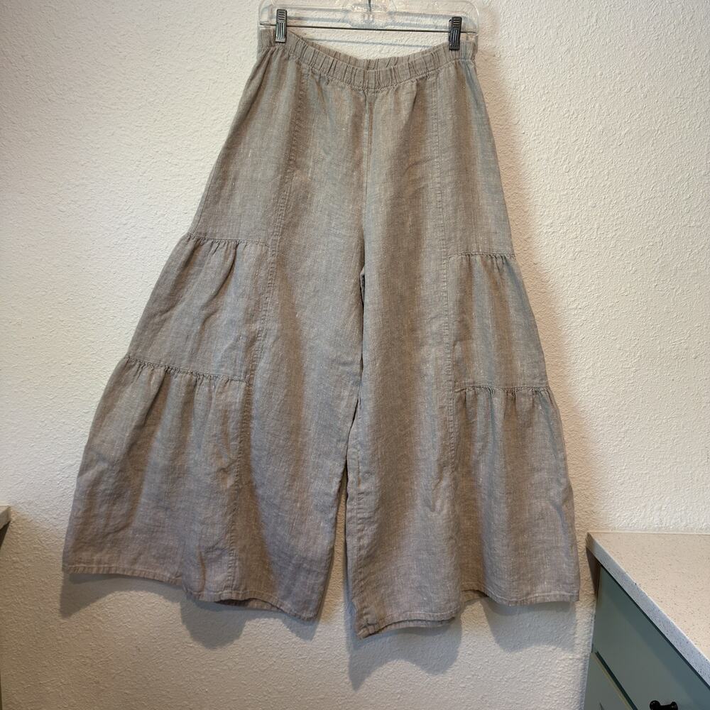 LP144 Natural Large Match Point Linen Pants Cha Cha Wide Palazzo Flax Flood Tan
